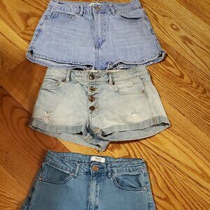 LOT 3 Pairs Womens FOREVER 21 Shorts Blue Denim Los Angeles Waist 26 - EUC